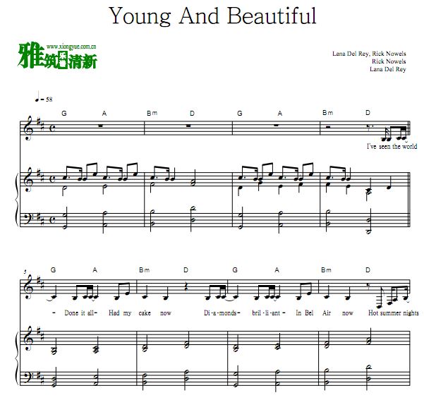Lana Del Rey - Young And Beautifu 声乐歌谱 钢琴谱