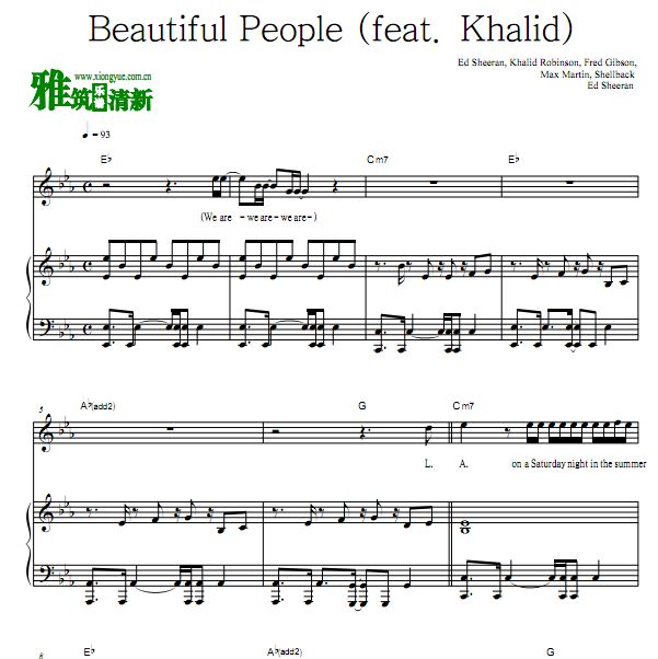 Ed Sheeran - Beautiful People (feat. Khalid)钢琴谱