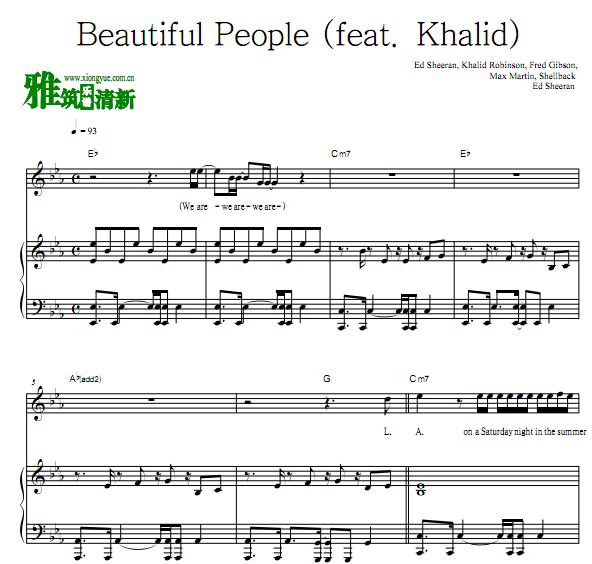 Ed Sheeran - Beautiful People (feat. Khalid)弹唱钢琴谱 歌谱