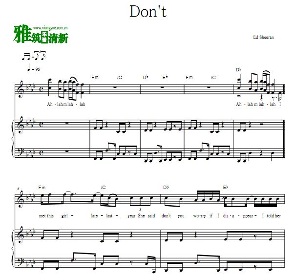 Ed Sheeran - Don't弹唱钢琴谱 歌谱
