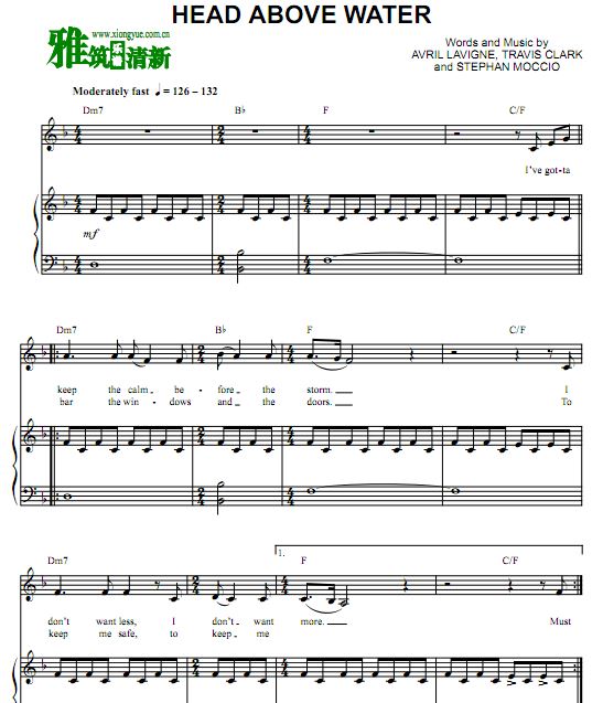 Avril Lavigne - Head Above Water弹唱钢琴谱 歌谱