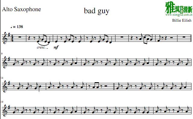 bad guy中音萨克斯谱