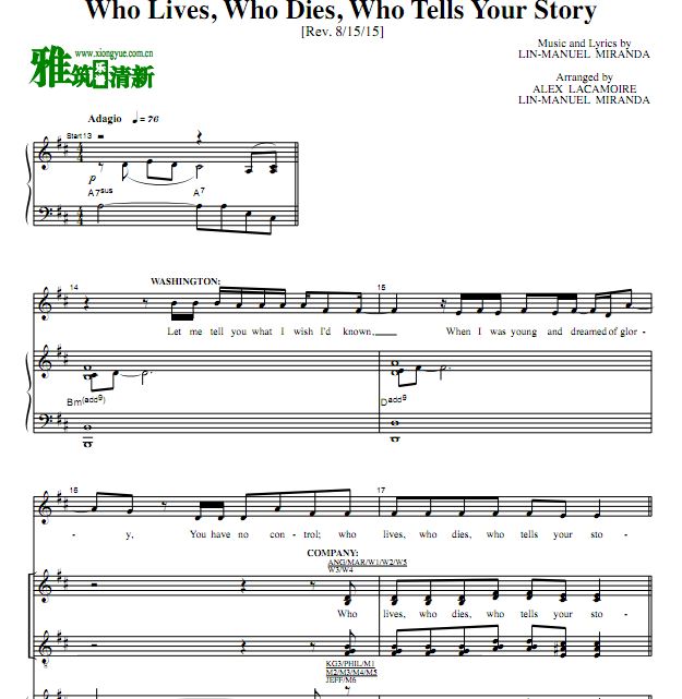 Who Lives，Who Dies，Who Tells Your Story声乐正谱