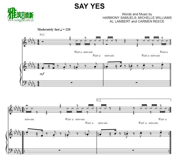 Beyoncé, Kelly Rowland - Say Yes  钢琴伴奏谱