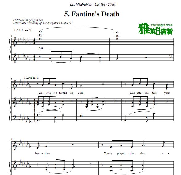英国巡演2010版悲惨世界 Fantine's Death 声乐谱 钢琴伴奏谱