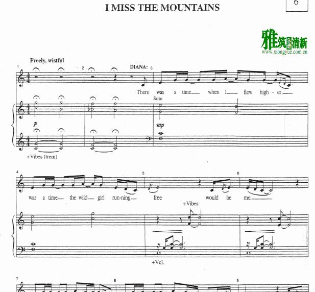 next to normal - I Miss The Mountains钢琴伴奏谱