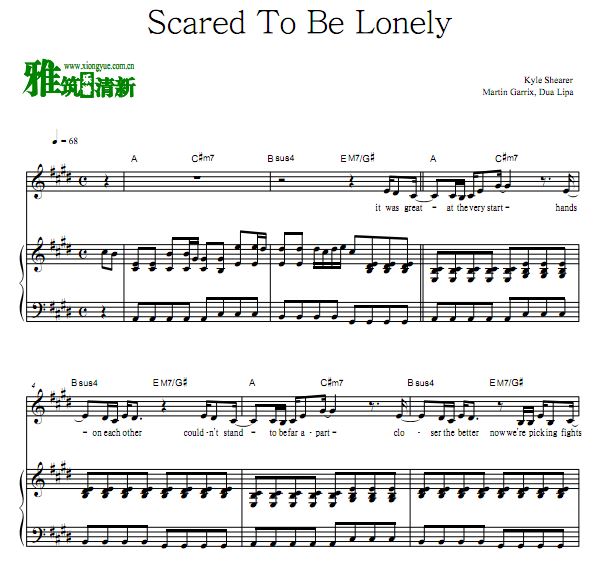 Martin Garrix, Dua Lipa - Scared To Be Lonely弹唱钢琴谱