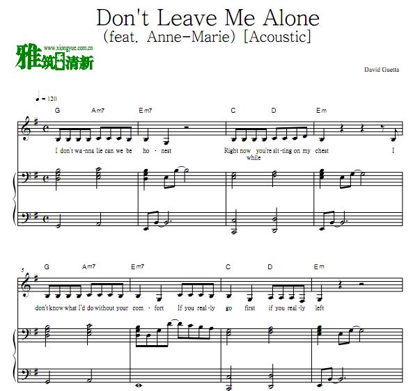 David Guetta - Don't Leave Me Alone钢琴伴奏谱