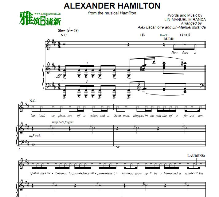 Alexander Hamilton声乐钢琴正谱
