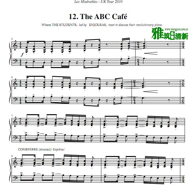 2010版英国巡演悲惨世界声乐钢琴谱 The ABC Cafe声乐钢琴谱