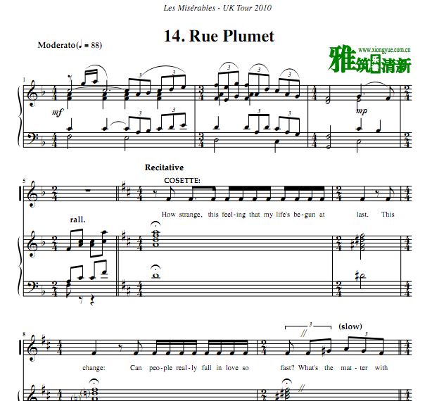 悲惨世界2010英国巡演版 Rue Plumet钢琴伴奏声乐谱