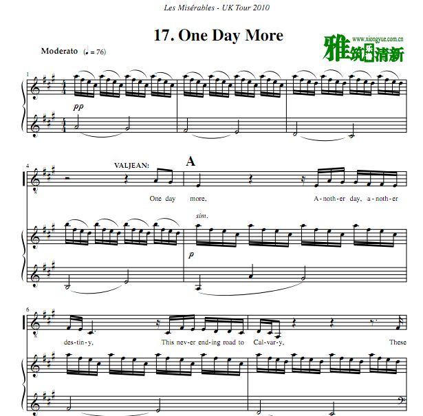 2010英国版悲惨世界 One Day More声乐谱 钢琴谱