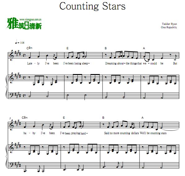 One Republic - Counting Stars 弹唱钢琴谱