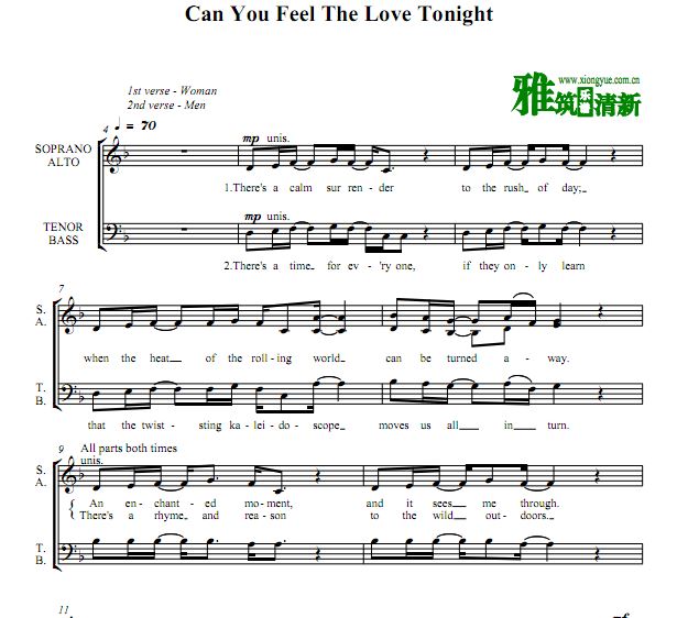 can you feel the love tonight 阿卡贝拉合唱谱