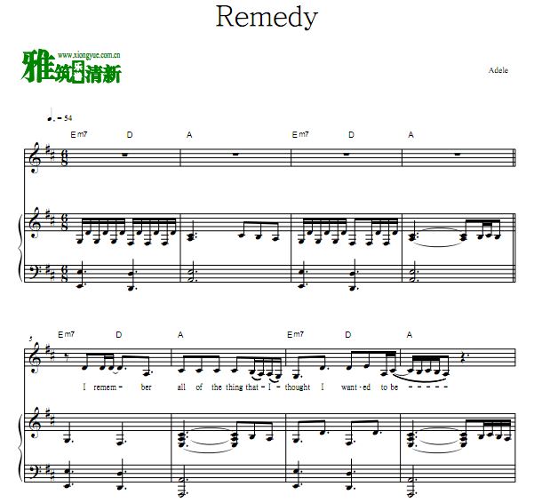 Adele - Remedy弹唱钢琴谱 歌谱