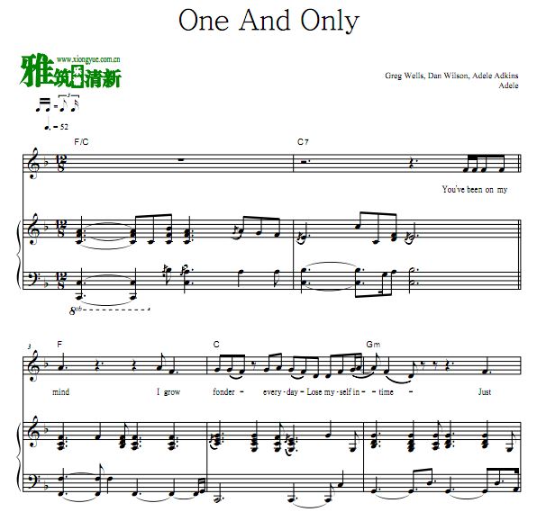 Adele - One And Only 钢琴伴奏谱 歌谱