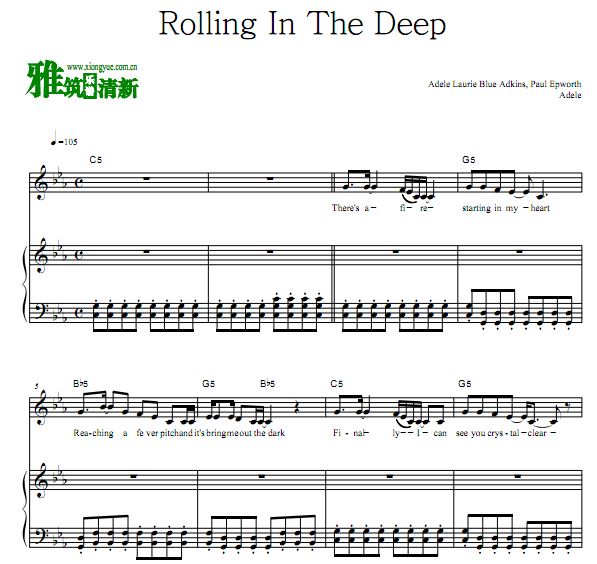 Adele - Rolling In The Deep 钢琴谱