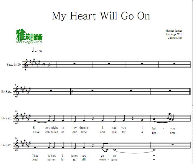 My Heart Will Go On 降B萨克斯谱