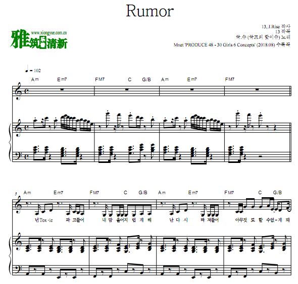 Produce48 - Rumor钢琴谱