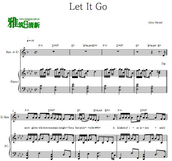冰雪奇缘 Let It Go降E萨克斯钢琴二重奏谱