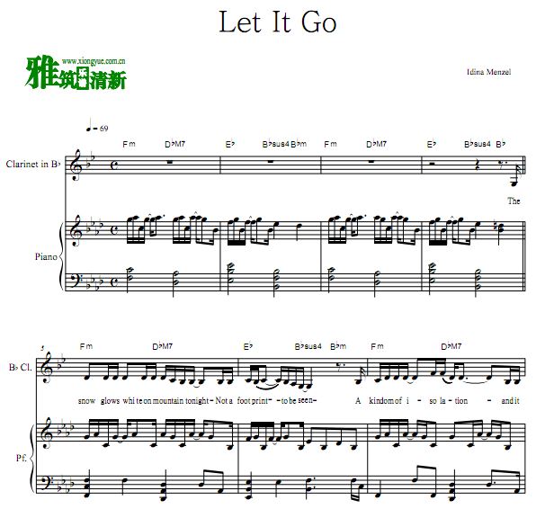 冰雪奇缘 Let It Go单簧管钢琴二重奏谱