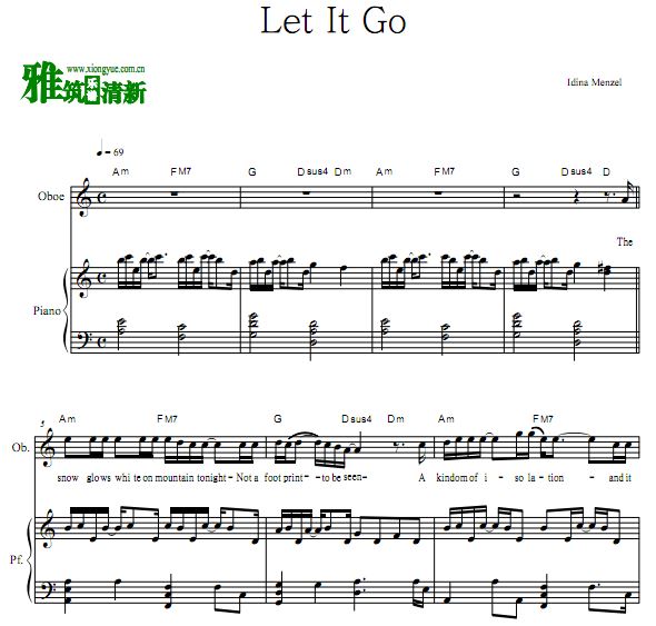 冰雪奇缘 Let It Go双簧管钢琴二重奏谱