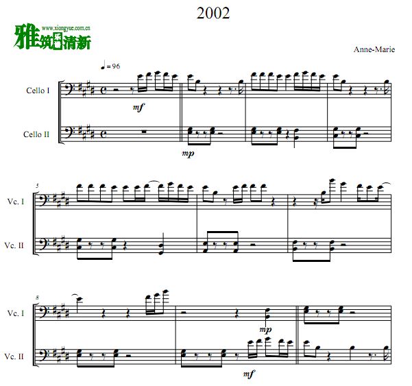 Anne-Marie - 2002大提琴二重奏谱