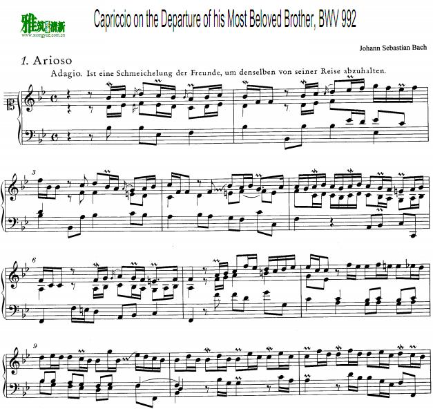 巴赫Capriccio on the Departure of his Most Beloved Brother, BWV 992钢琴谱