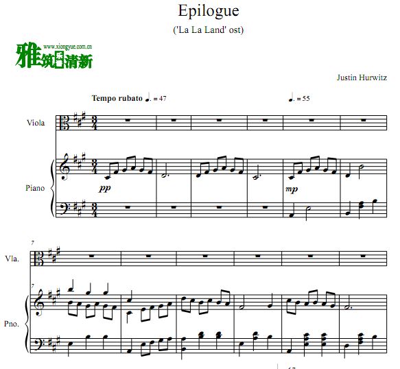 La La Land - Epilogue中提琴钢琴合奏二重奏谱