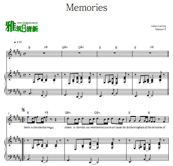 Maroon 5 - Memories钢琴弹唱歌谱