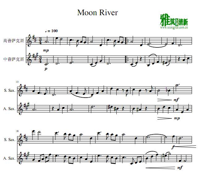 Moon River萨克斯二重奏谱