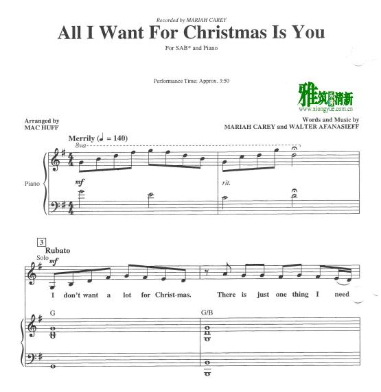 All I Want For Christmas Is You 三声部SAB合唱钢琴伴奏谱1