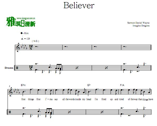 梦龙乐队Imagine Dragons - Believer鼓谱