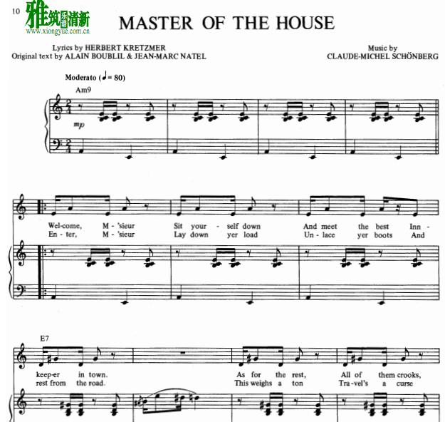 Les Miserables - Master Of The House 正谱 声乐谱