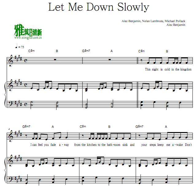 Alec Benjamin - Let Me Down Slowly钢琴伴奏谱