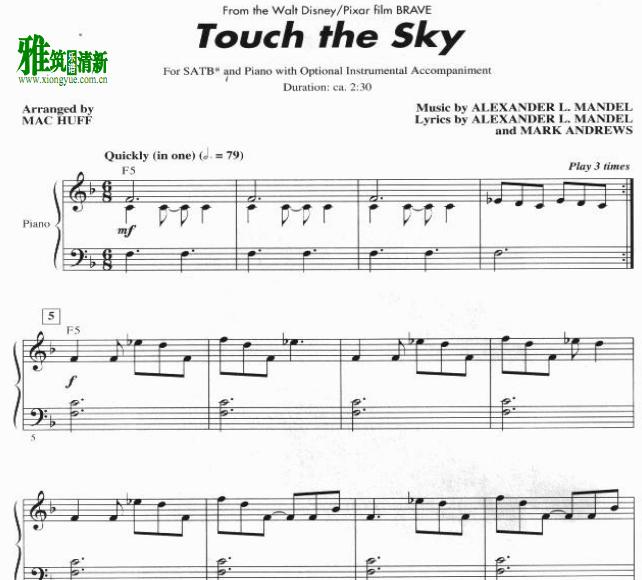 Touch the Sky四声部合唱SATB钢琴伴奏谱 