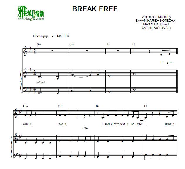 Ariana Grande - Break Free钢琴伴奏谱
