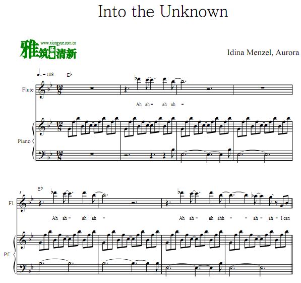 FROZEN2 Into the Unknown探索未知长笛钢琴二重奏谱