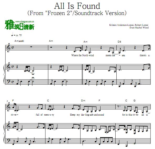 冰雪奇缘2 - All Is Found 钢琴伴奏谱 声乐谱