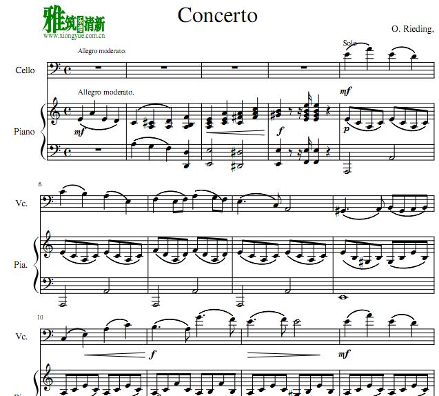 里丁格a小调大提琴协奏曲第一乐章钢琴