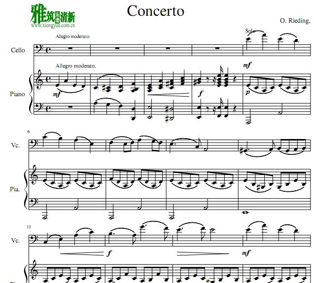 里丁格a小调大提琴协奏曲第一乐章钢琴伴奏谱