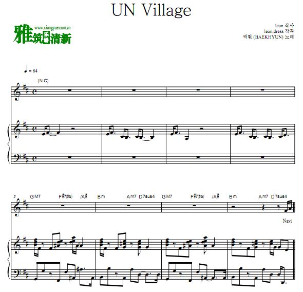 边伯贤 UN Village弹唱伴奏钢琴谱