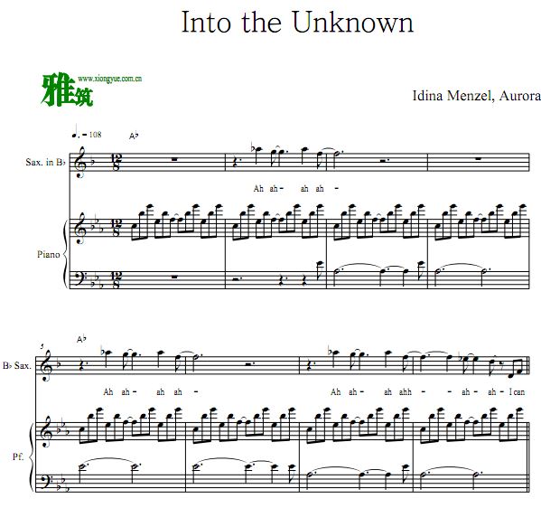 FROZEN2 Into the Unknown降B萨克斯钢琴伴奏谱