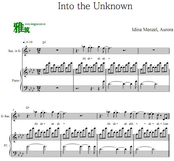 FROZEN2 - Into the Unknown萨克斯钢琴二重奏谱 降e