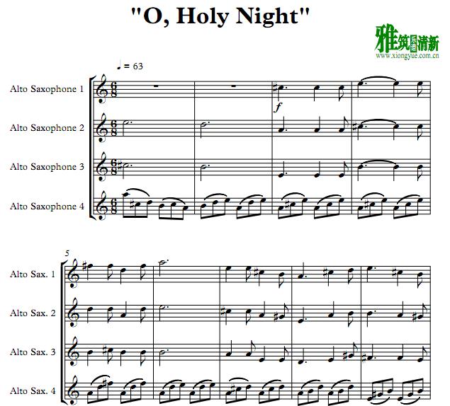 O, Holy Night 中音萨克斯四重奏谱