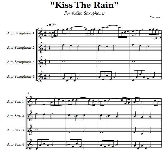 Kiss The Rain萨克斯四重奏谱 四中音萨克斯谱