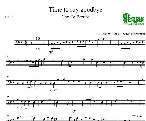 Time To Say Goodbye 大提琴谱 Con Te Partiro大提琴谱