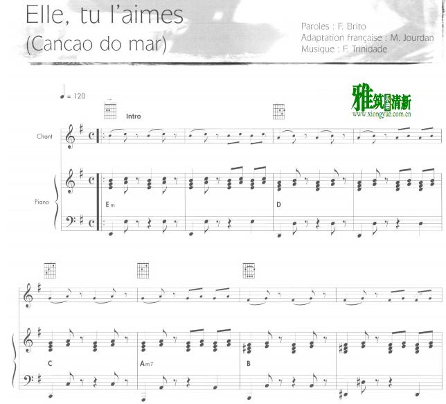 Helene Segara - elle tu l`aimes歌谱 正谱