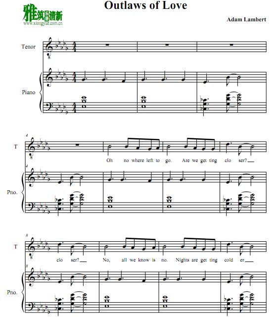 Adam Lambert - Outlaws of Love钢琴伴奏谱