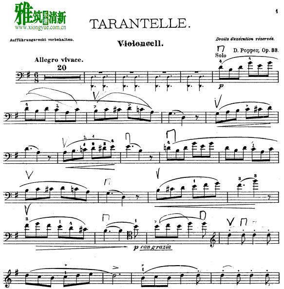 popper塔兰泰拉舞曲大提琴谱